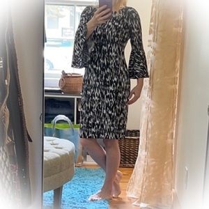 Elegant Black & White Calvin Klein Career Sheath Dress